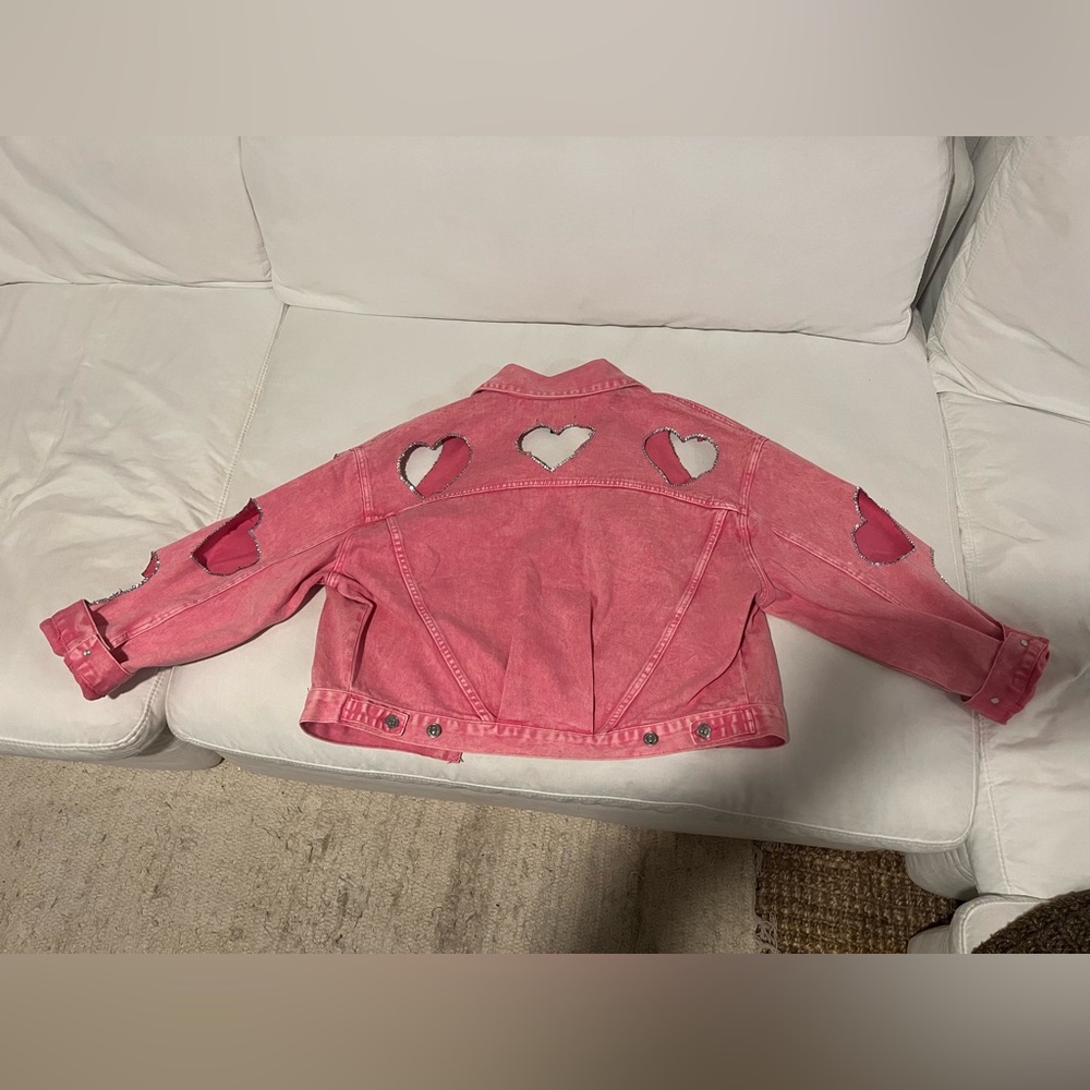 HANDMADE Pink Denim Rhinestone Jacket - Picture 3 of 3